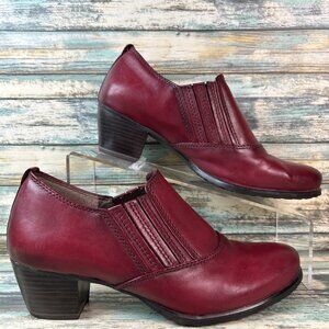 Tamaris Booties Size 7/38 Red Leather Chelsea Slip On Block Heel Dress Shoe